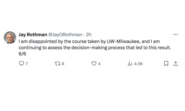 UW System President on X: Expresses disappointment with UWM administration course of action