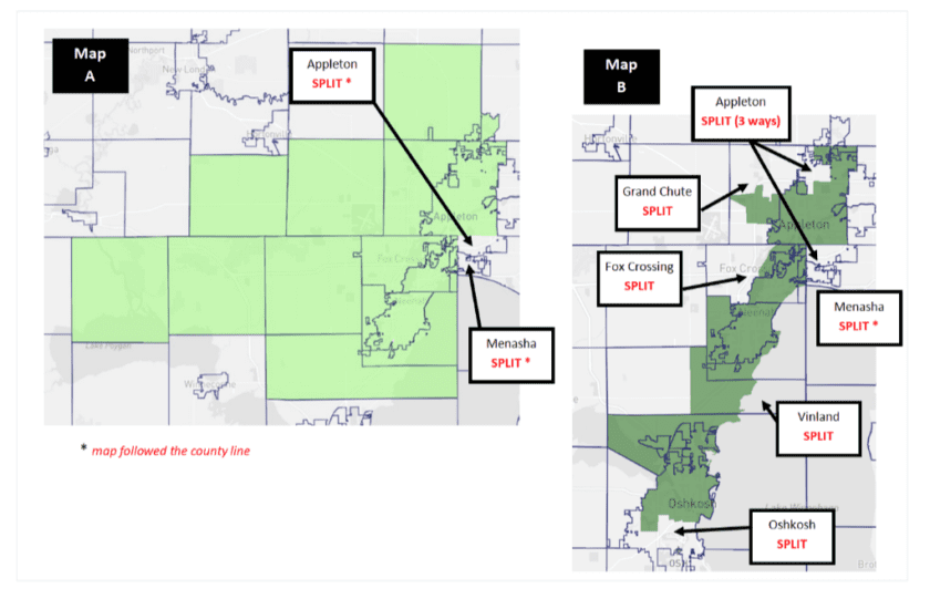Handrick compares two maps of the same part of Wisconsin, one from the Walker era, one from the Evers' map.