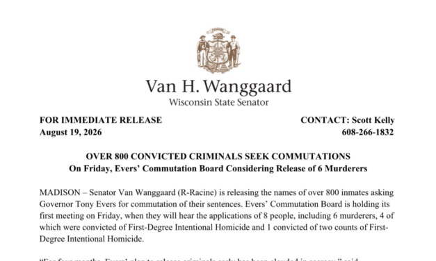 Wanggaard Releases List of Wisconsin Inmates Seeking Early Release