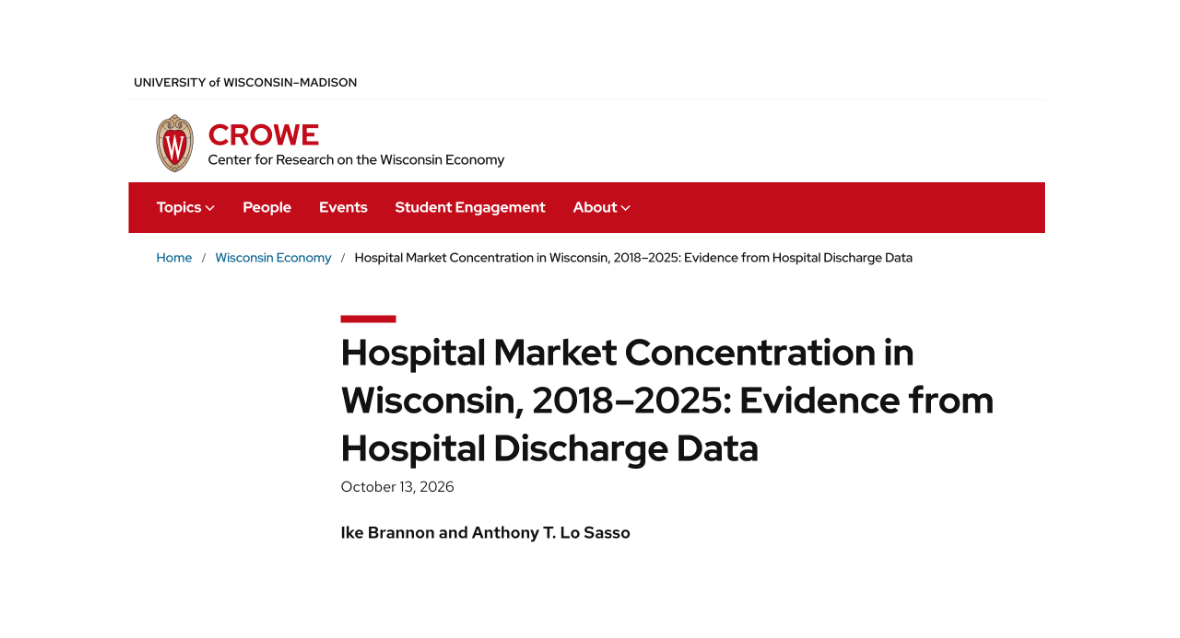 UW-Madison report finds Wisconsin hospital markets grew more concentrated, mostly through mergers